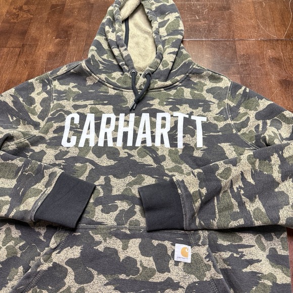 Carhartt Women's XL 16/18 Relaxed Fit Midweight Camo Logo Graphic Hoodie VGC - Picture 1 of 6